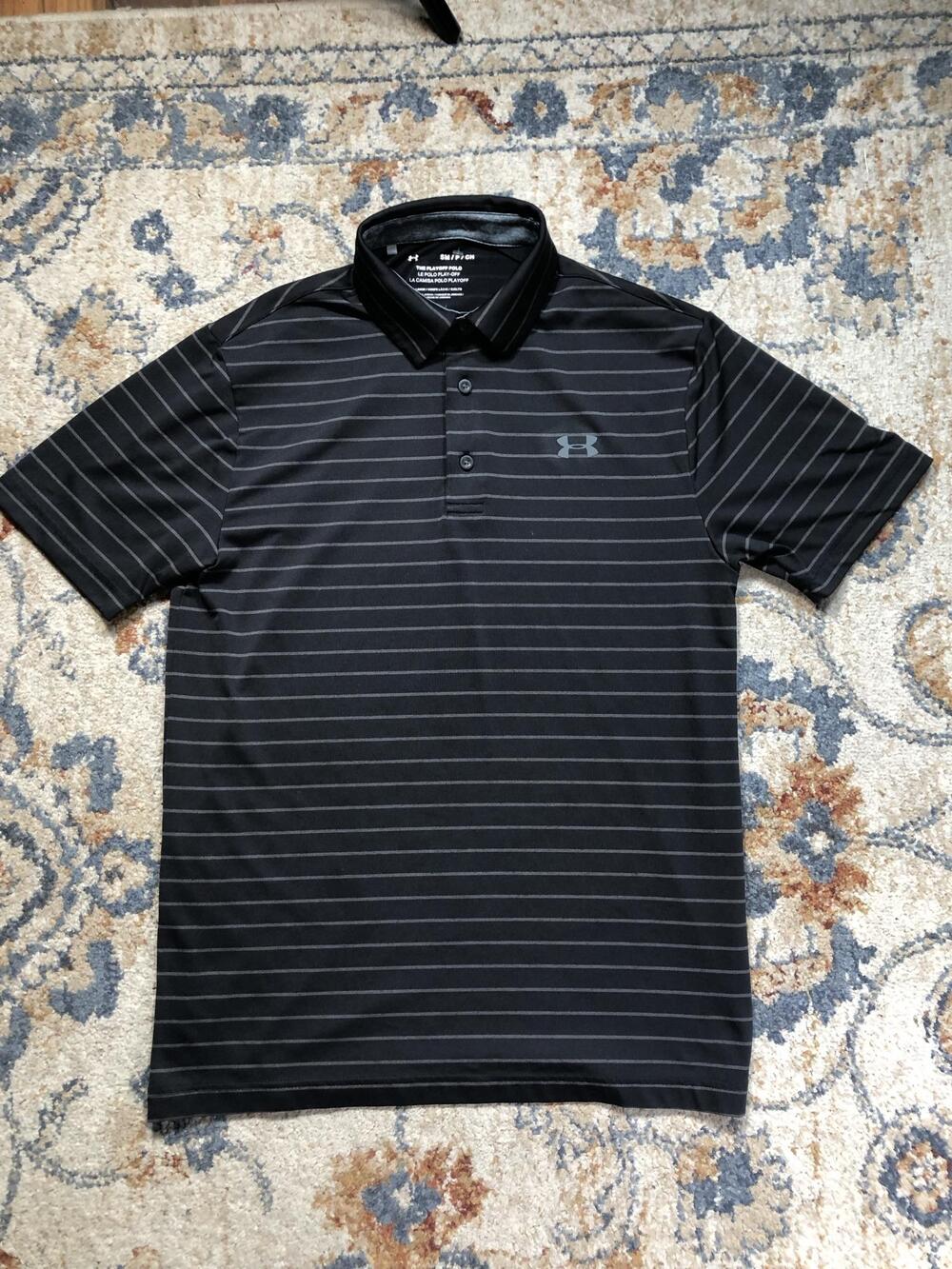 Under Armour Playoff Polo Shirt Mens Small Black Striped Golf Performance